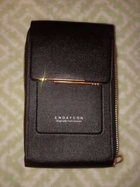 Black Phone Wallet Case with Gold Accent